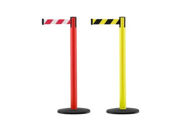 Mobiler Absperrpfosten Utility mit Sockel Basic ABS – selbstaufwickelndes Band 2,3 | 3,65m, Standard gemäß RAL-Farben